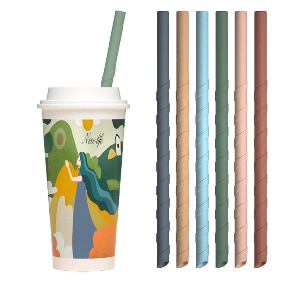 8-in-1 Silicone Reusable Straws Set