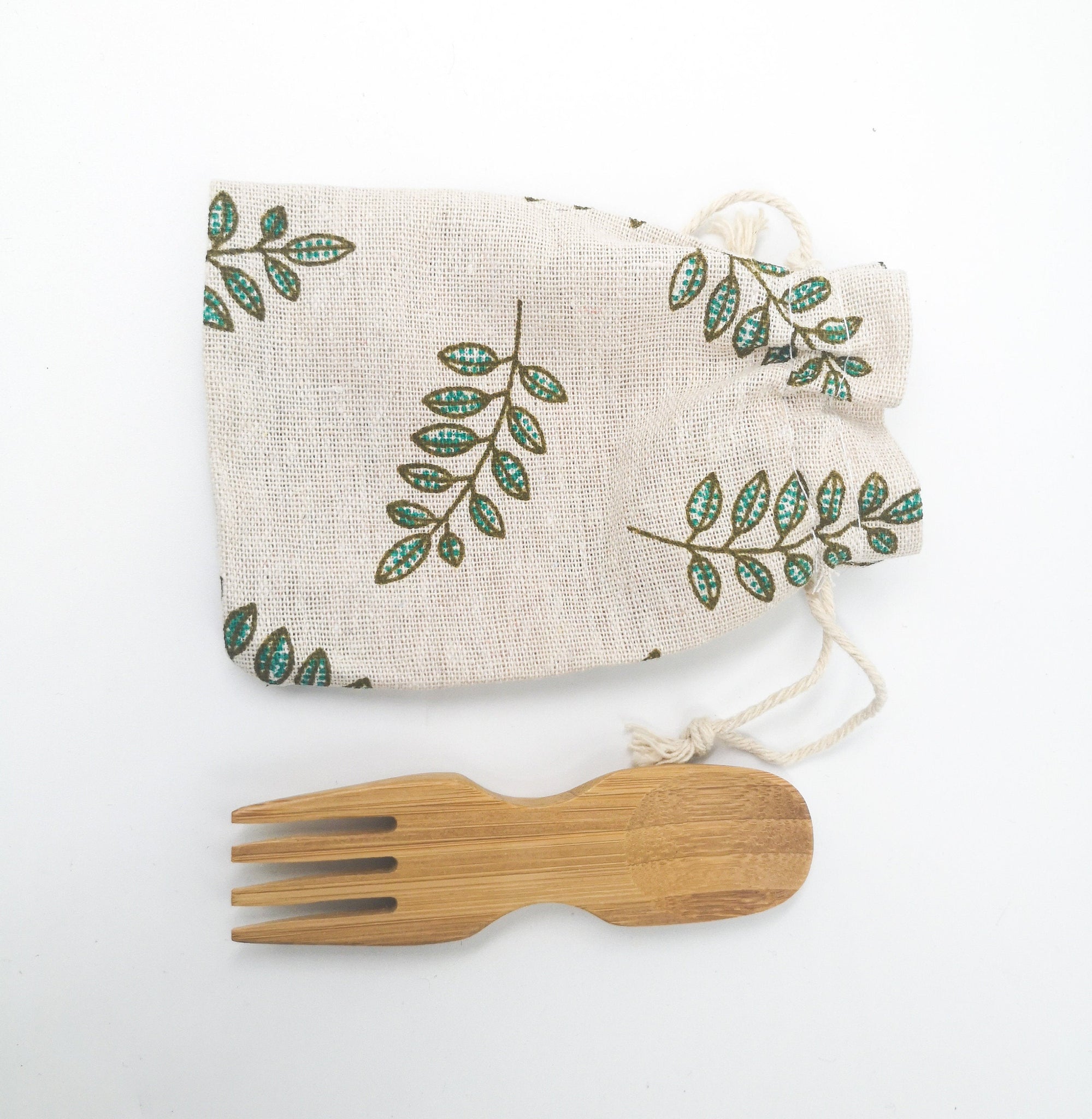 Natural Bamboo Spork with Cotton Pouch